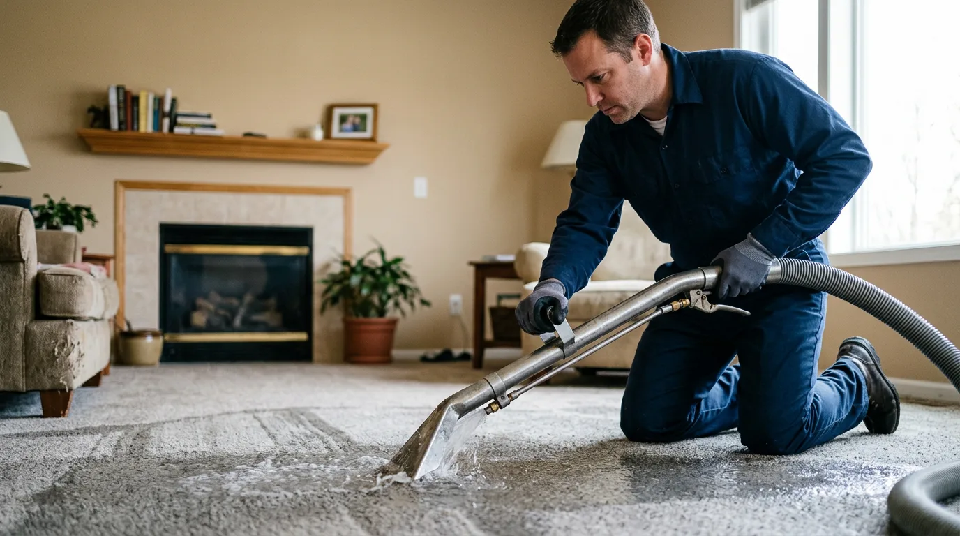 Water damage restoration technician working near Plain City, OH